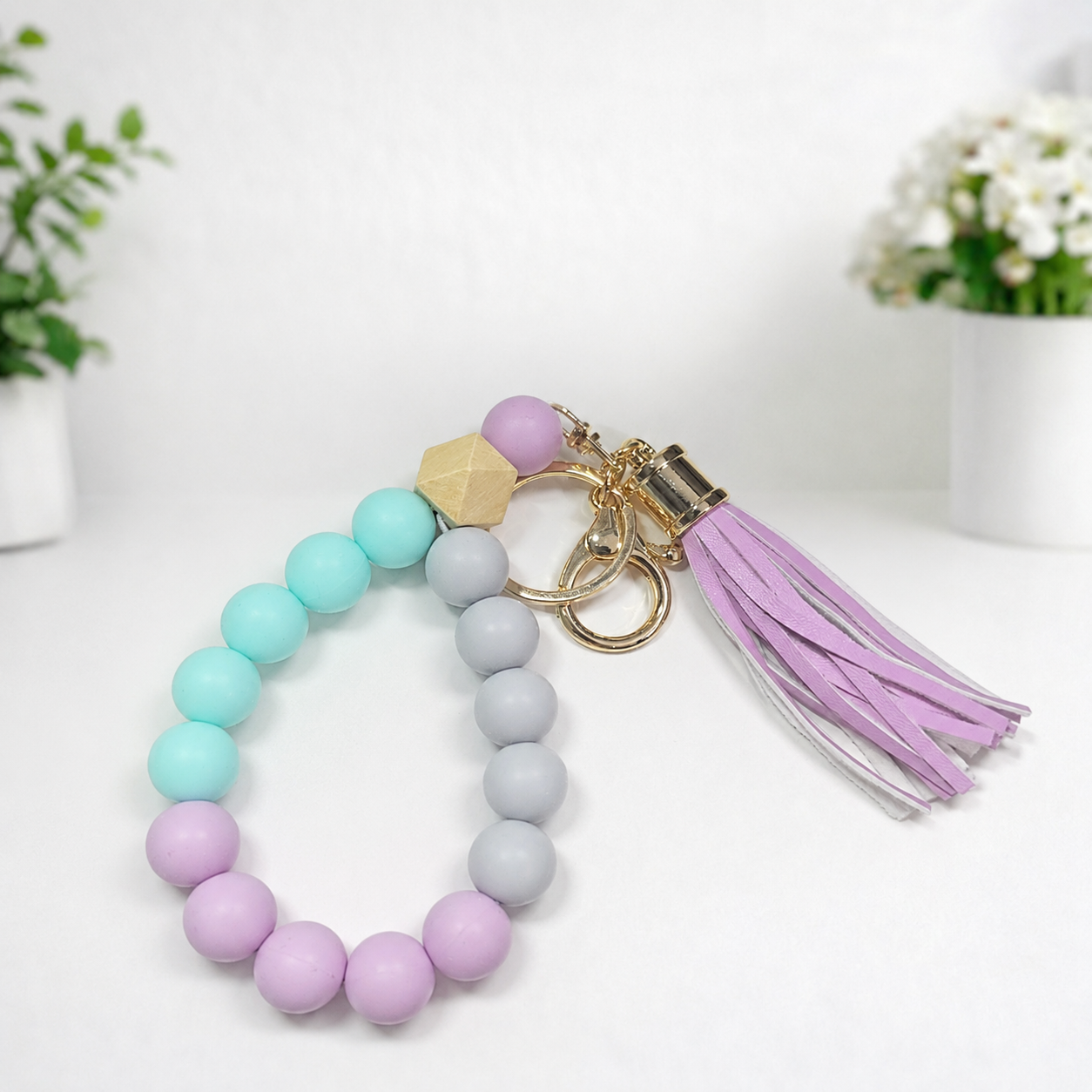 Pastel Breeze Beaded Wristlet Keychain