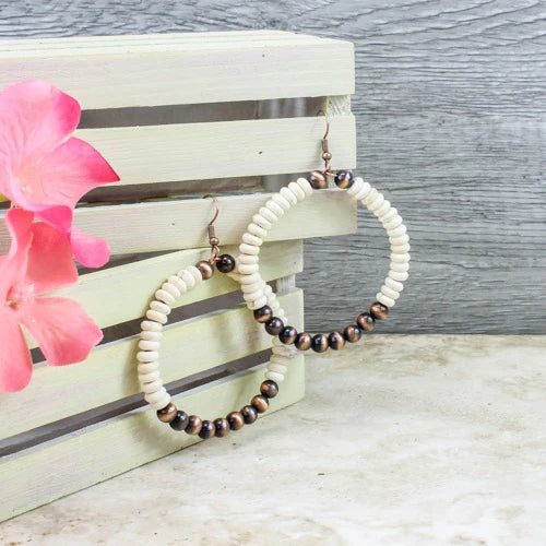 Mocha Sands Beaded Hoop Earrings