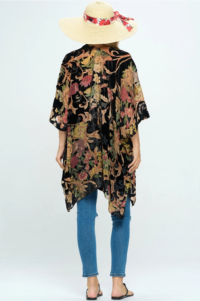 Floral Print Velvet Kimono