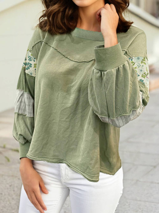 🌿 Meadow Breeze Floral & Plaid French Terry Top