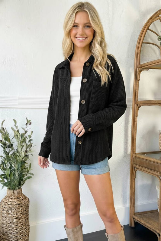 Everyday Ease Wavy Rib Button Jacket