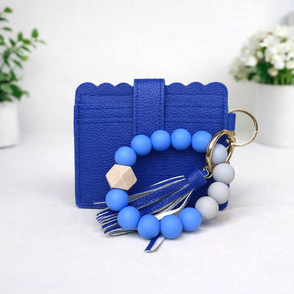 Silicone Bracelet Keychain with Scalloped Card Holder