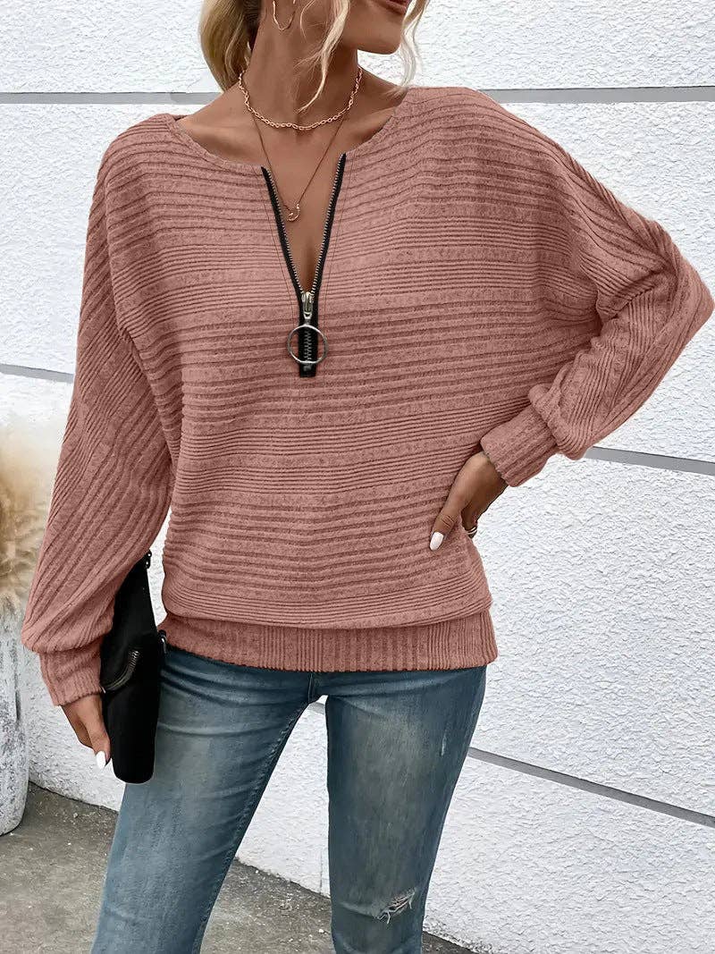 Effortless Cozy Ribbed Half Zip Pullover