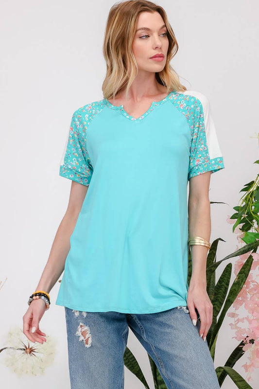 Aqua Meadow Raglan Top