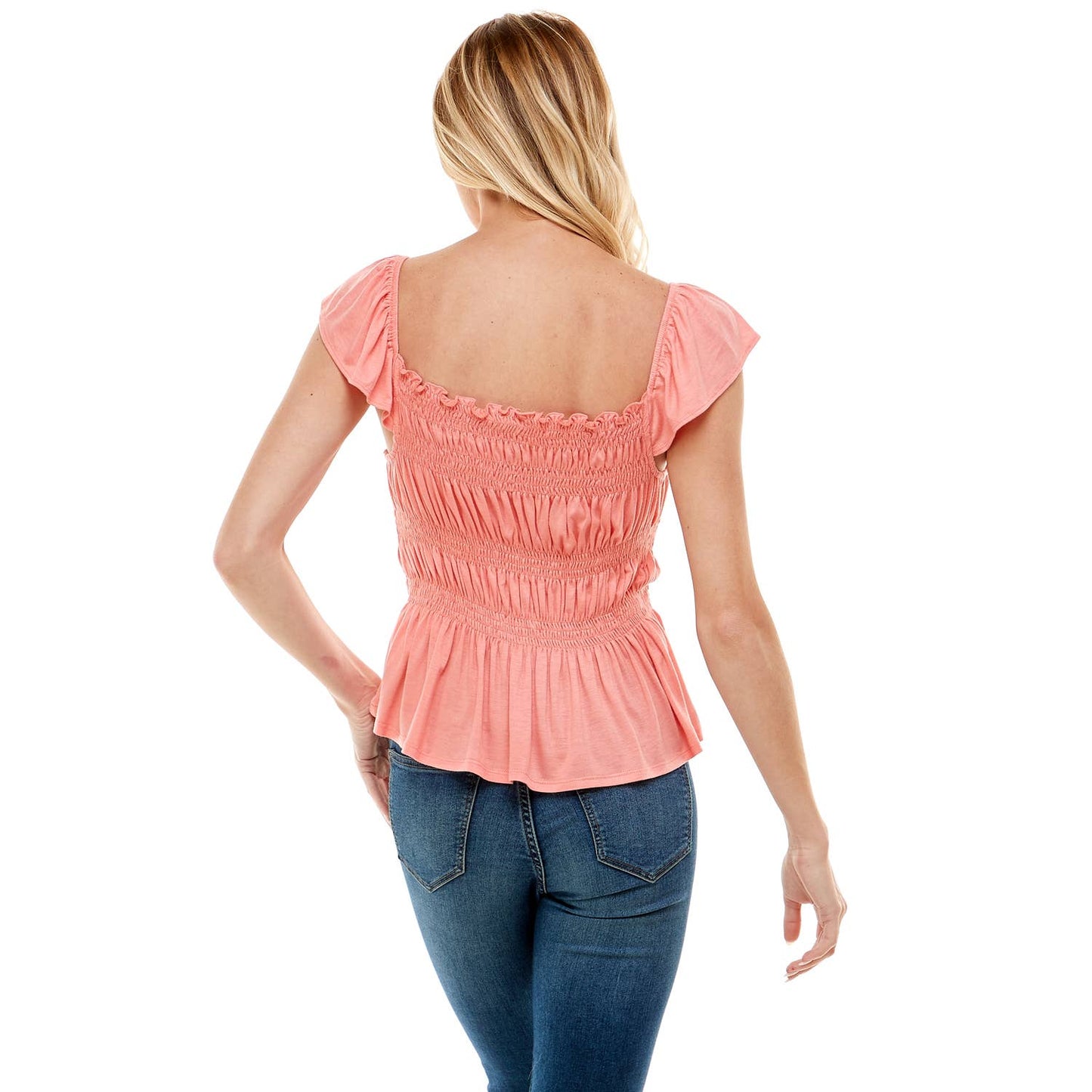 Coral Crush Smocked Peplum Top