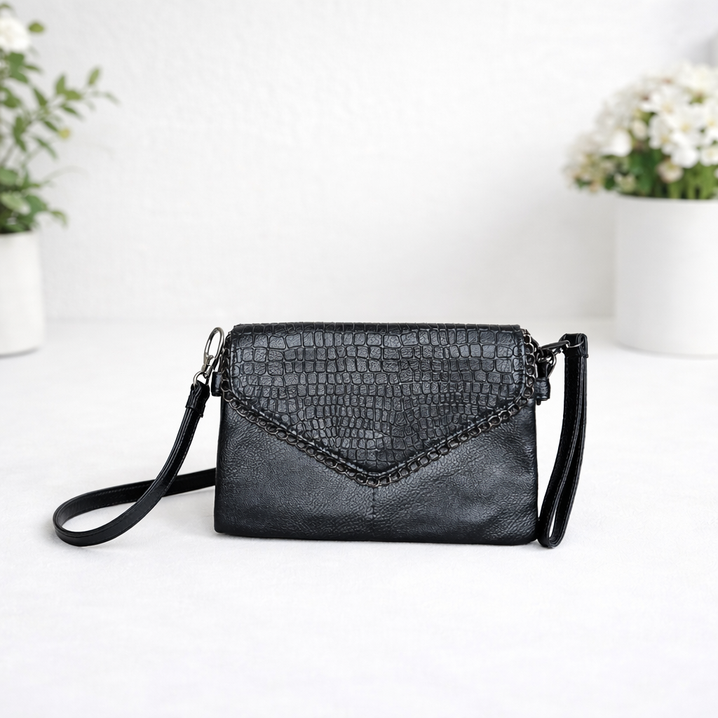 Noir Croc Envelope Purse