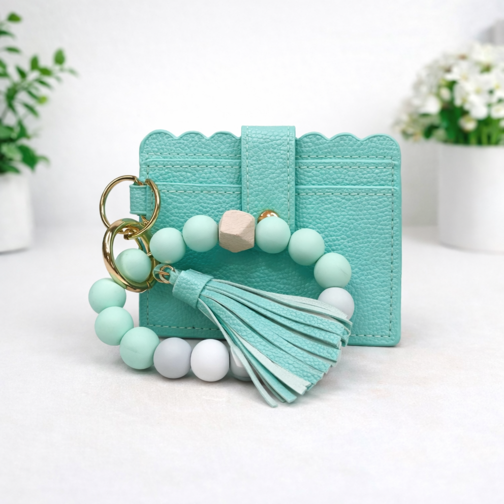Silicone Bracelet Keychain with Scalloped Card Holder