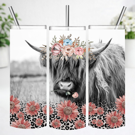 Boho Highland Cow Blossom Tumbler