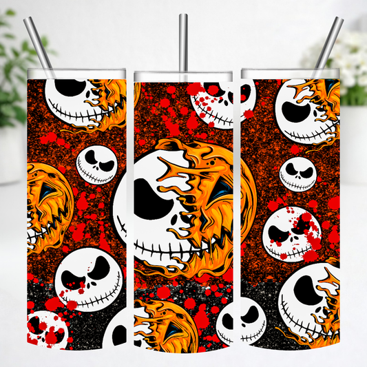 Flaming Pumpkin Skull Halloween Tumbler