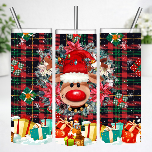 Plaid Reindeer Christmas Tumbler
