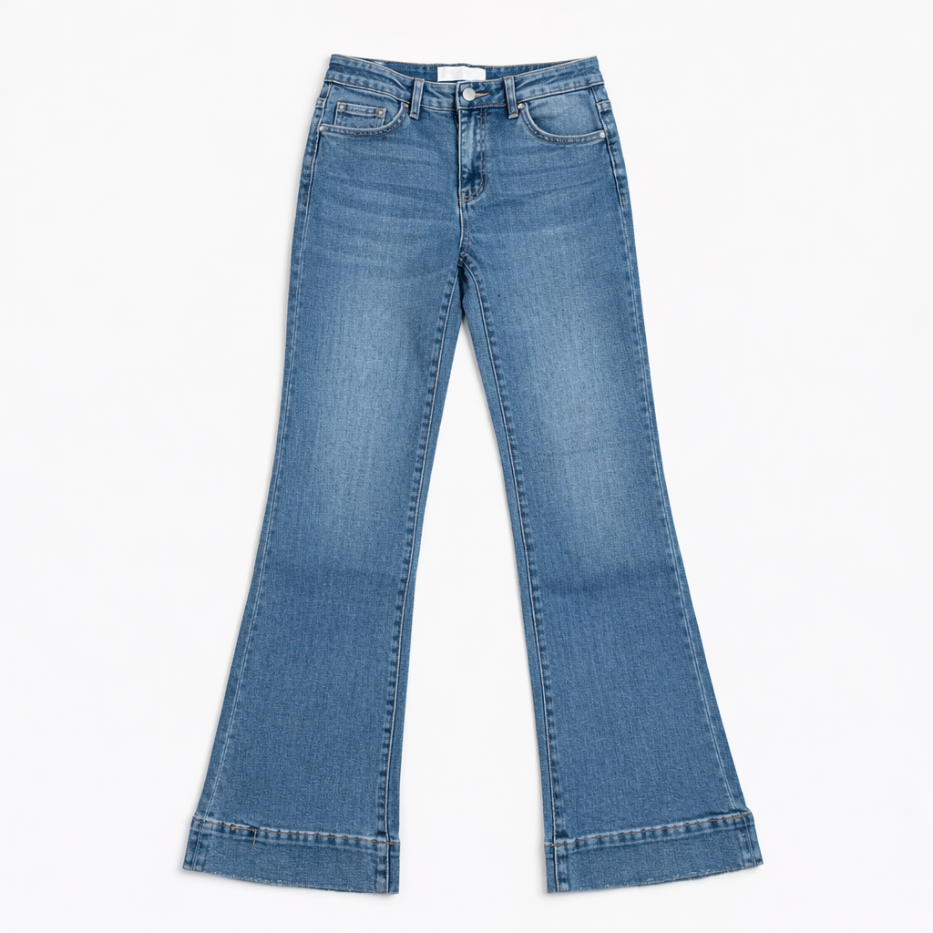 Bella High Rise Trouser Hem Relaxed Flare Jeans