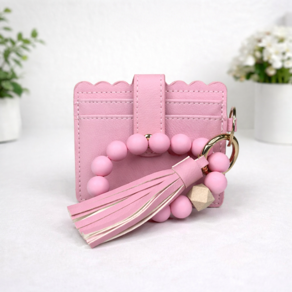Silicone Bracelet Keychain with Scalloped Card Holder