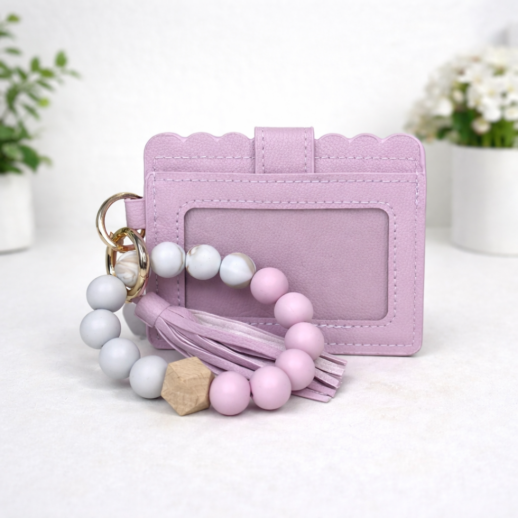 Silicone Bracelet Keychain with Scalloped Card Holder