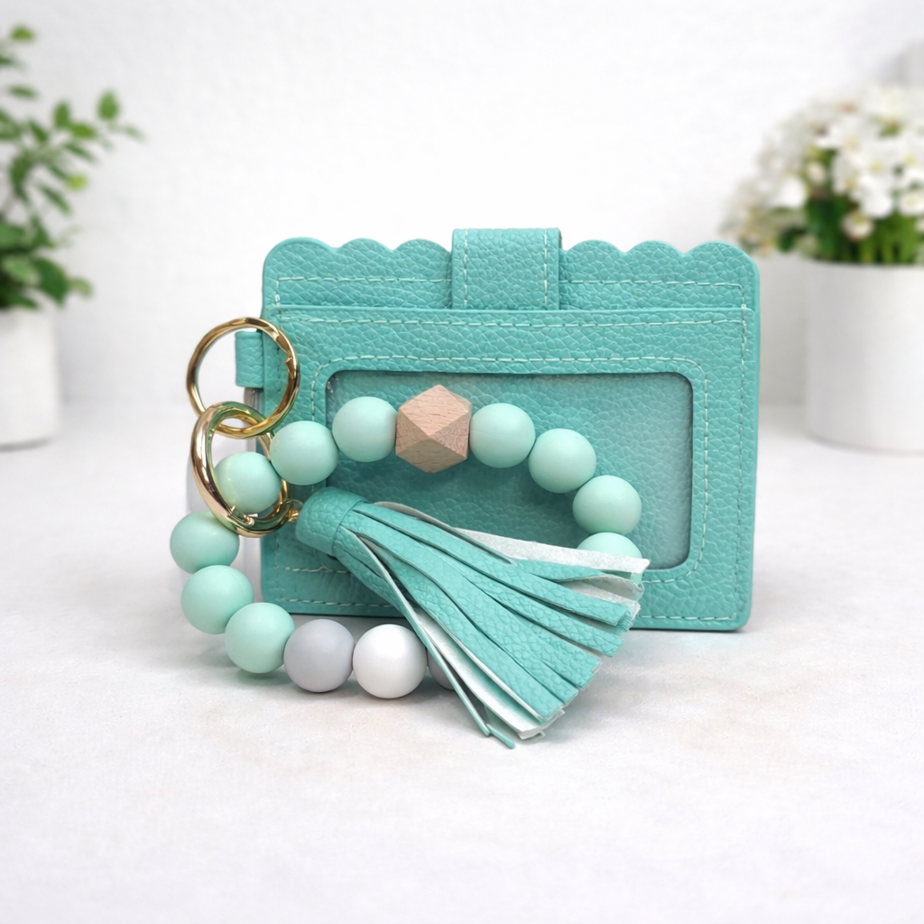 Silicone Bracelet Keychain with Scalloped Card Holder