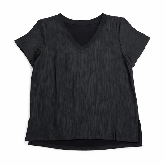 Black Textured V-Neck Blouse