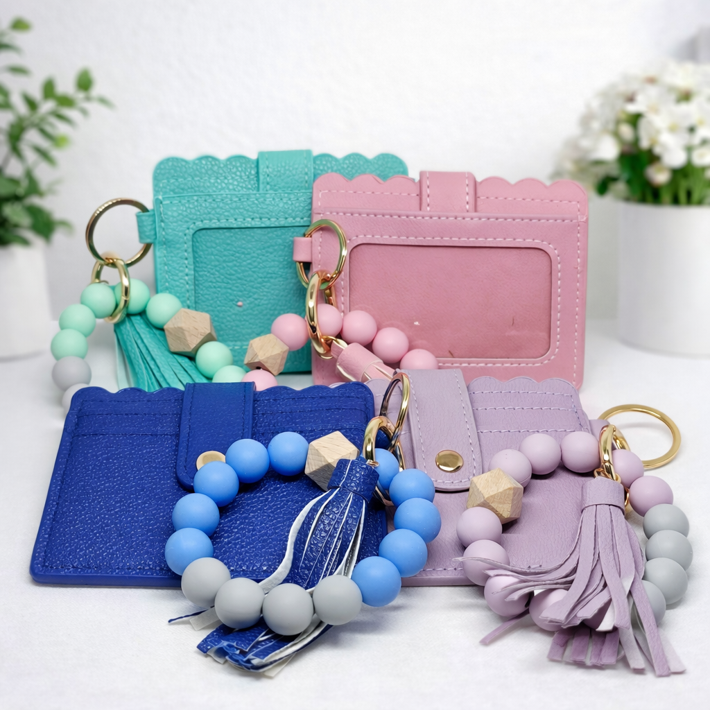 Silicone Bracelet Keychain with Scalloped Card Holder