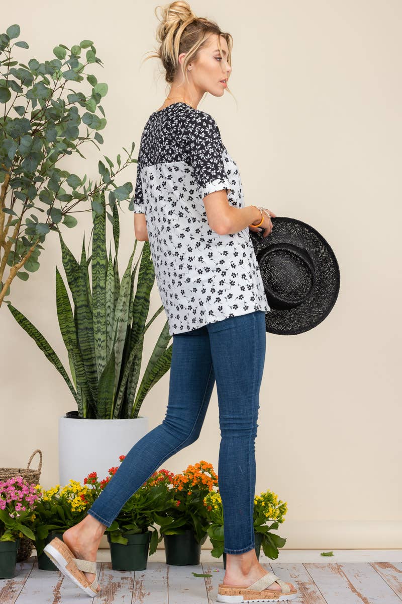 Midnight Meadow Button Detail Top