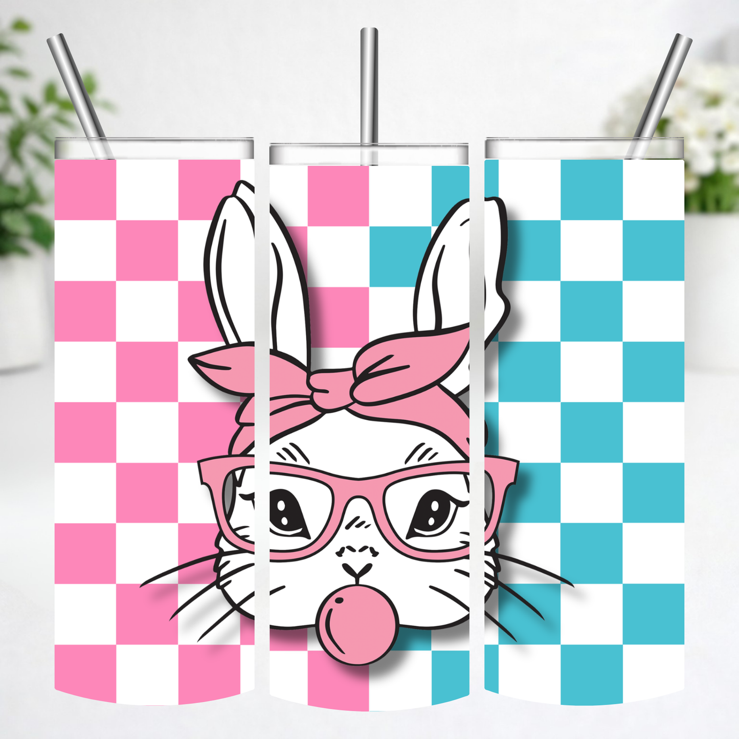 Bubblegum Bunny Checkered Tumbler