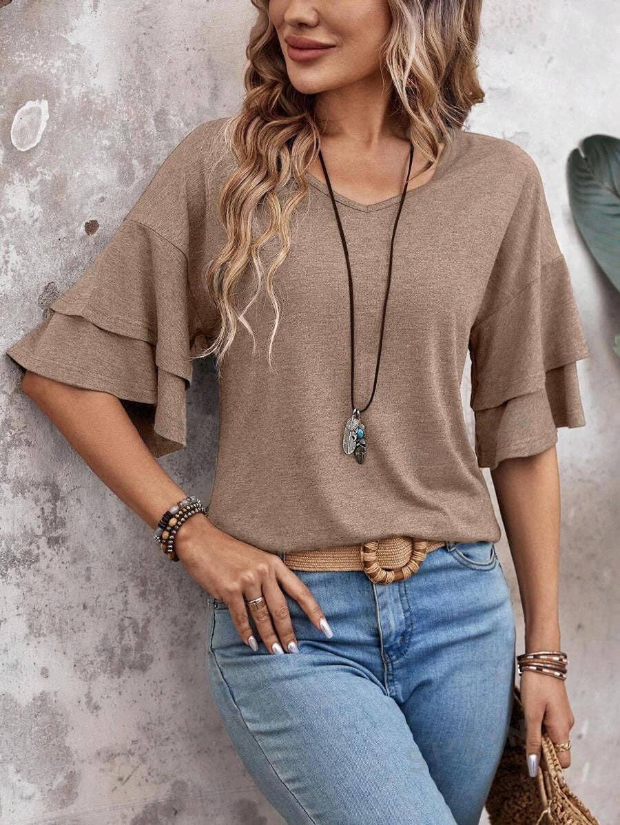 Effortless Charm Layered Flutter Sleeve Top