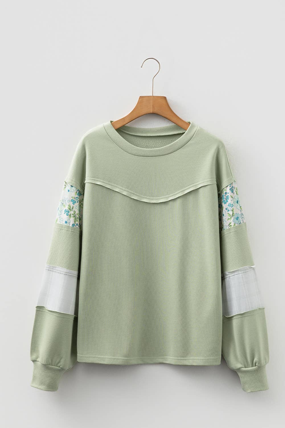 🌿 Meadow Breeze Floral & Plaid French Terry Top