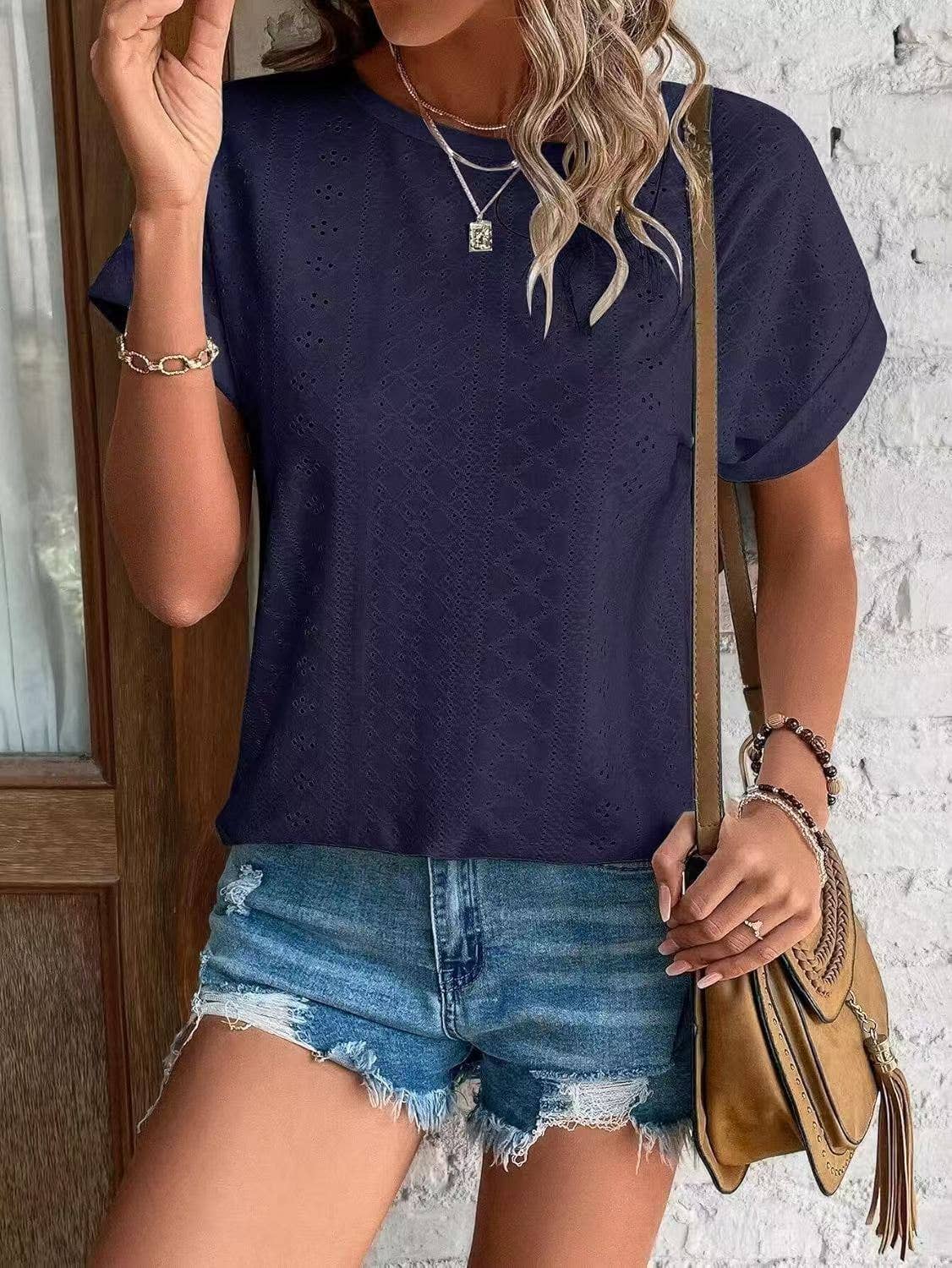 Everyday Charm Eyelet Short Sleeve Top