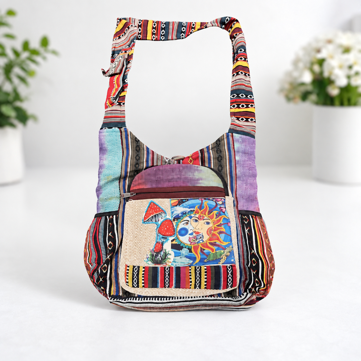 Tie Dye Sun moon Outside Zip Pocket Bag