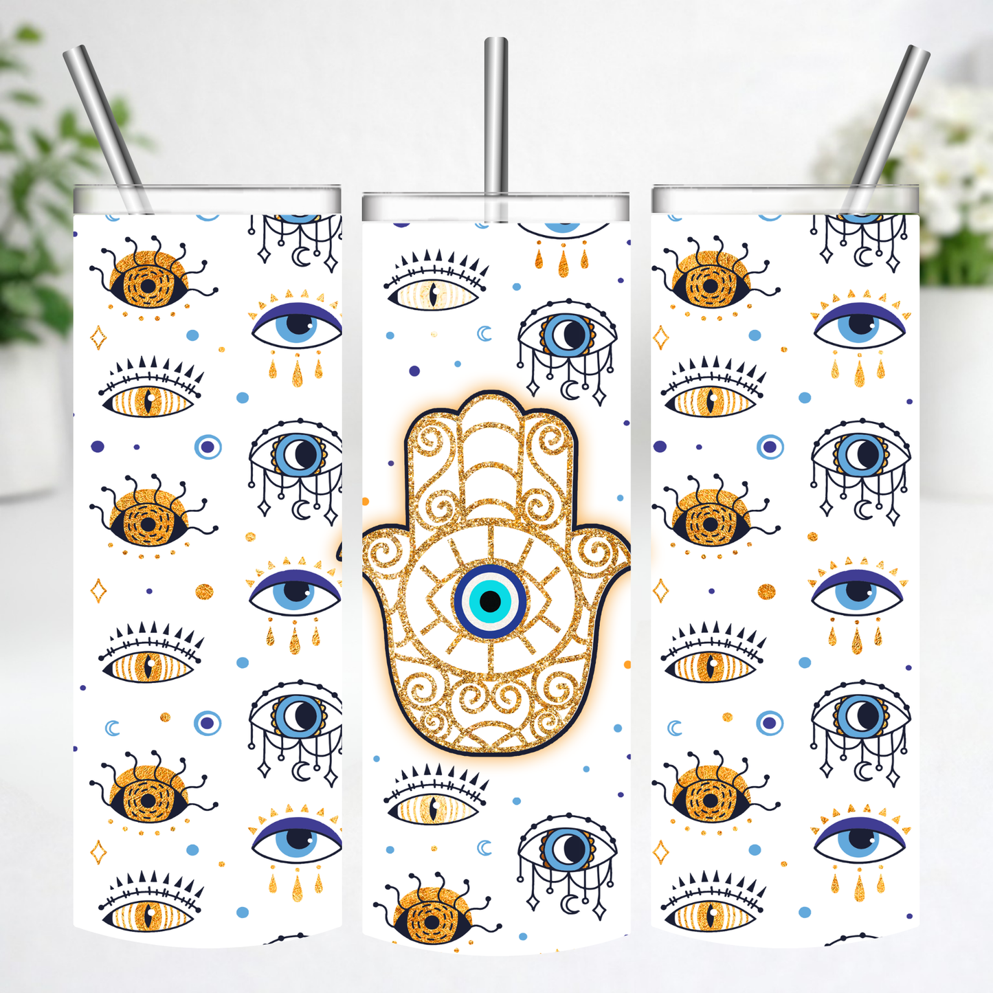 Golden Hamsa Evil Eye Tumbler