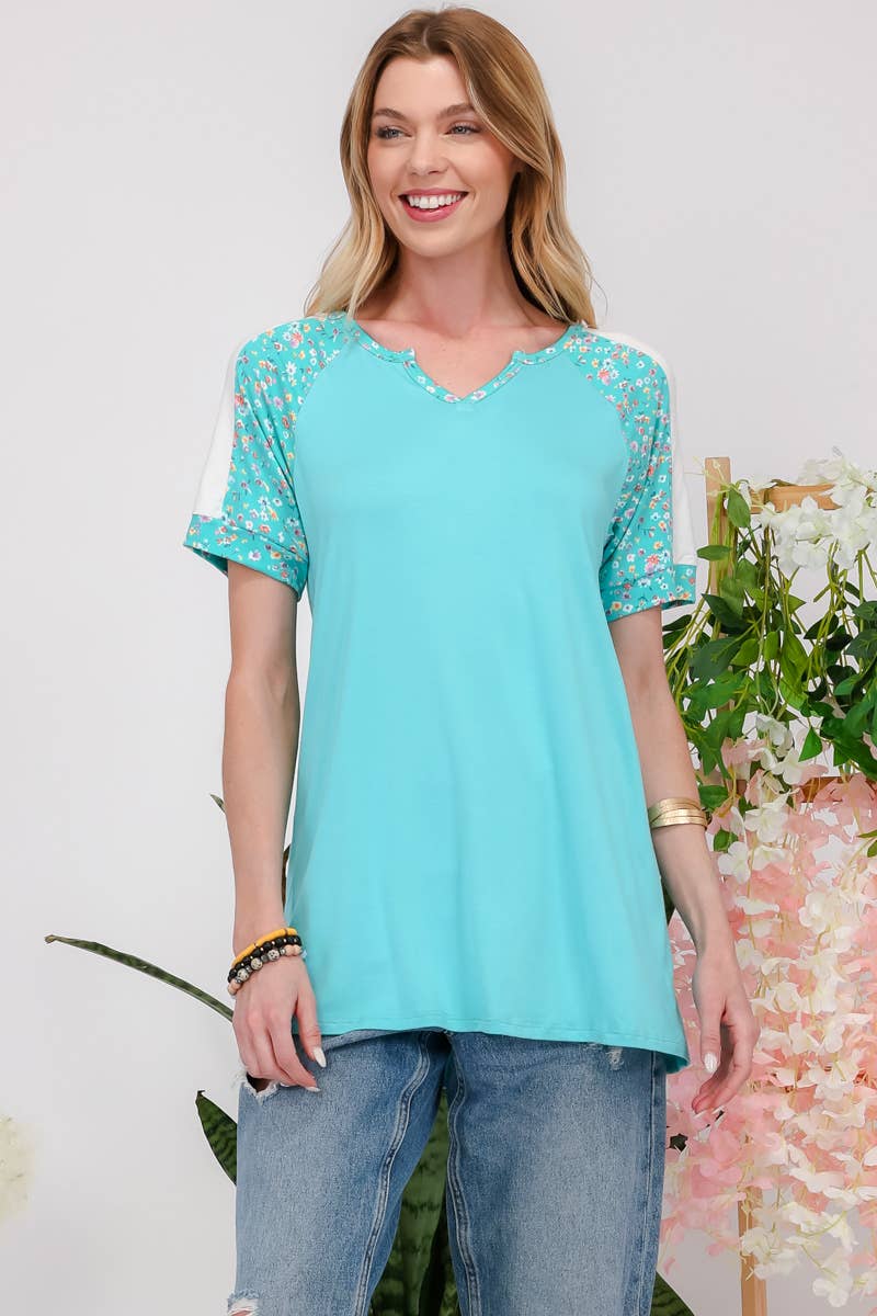 Aqua Meadow Raglan Top