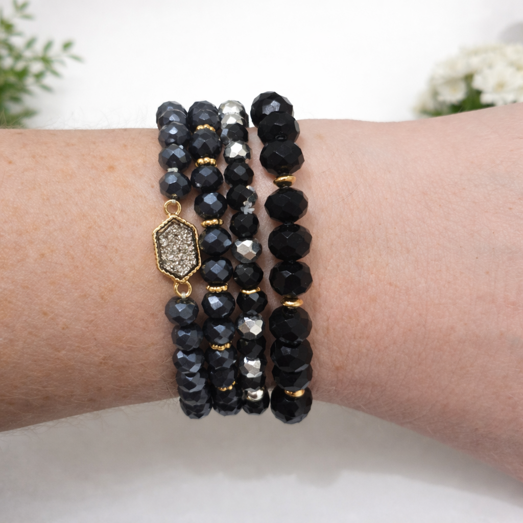 Classic Layered Beaded Stretch Bracelet Set