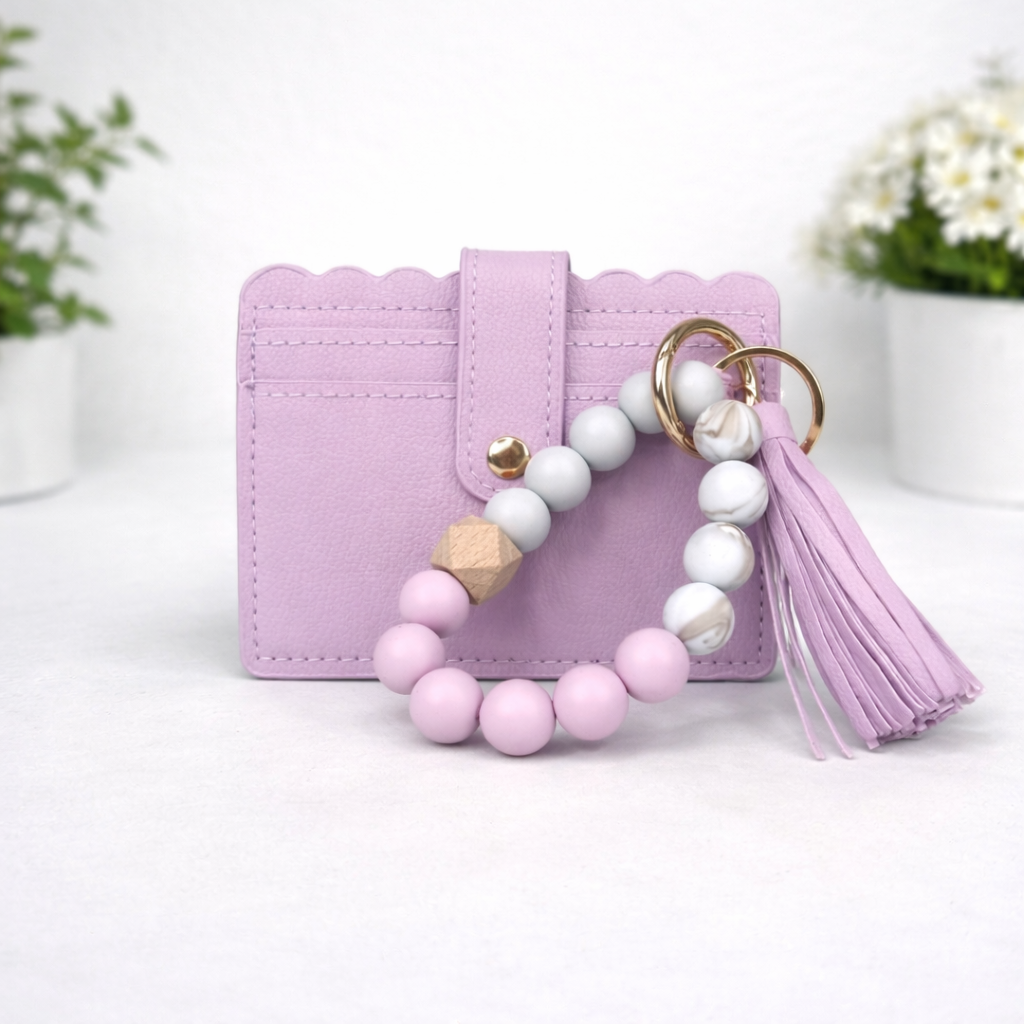 Silicone Bracelet Keychain with Scalloped Card Holder