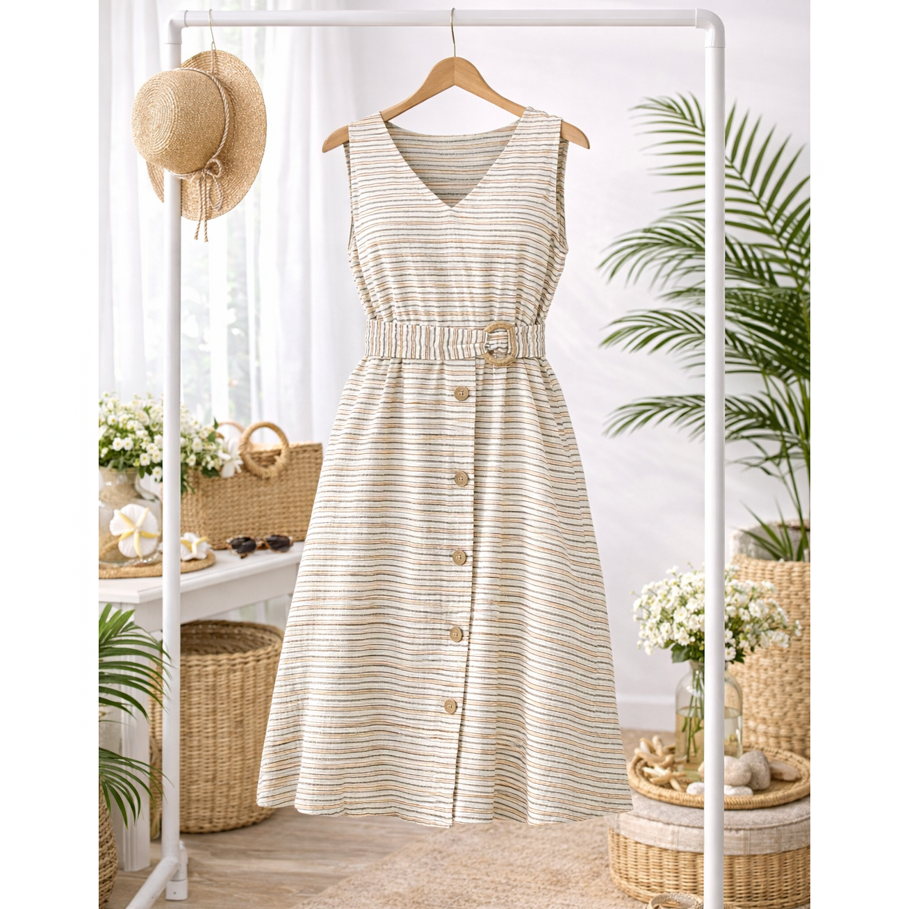 Sandy Shore Stripe Midi Dress