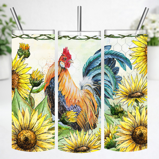 Sunflower Rooster Farmhouse Tumbler