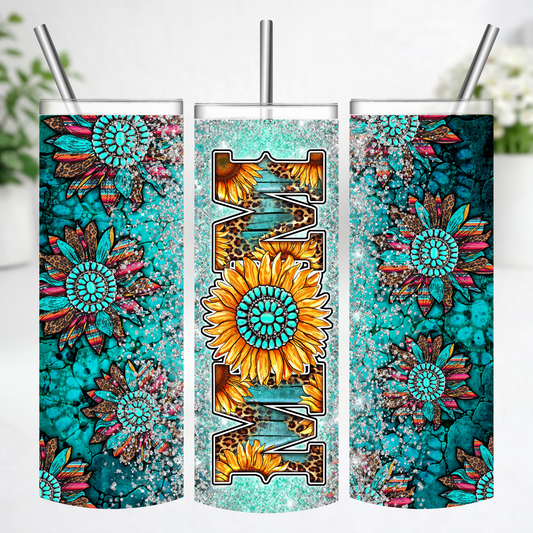 Turquoise Sunflower Mom Tumbler