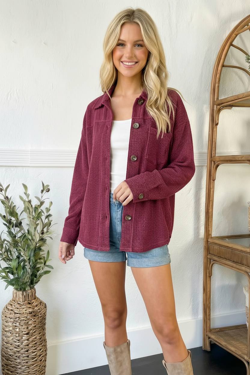 Everyday Ease Wavy Rib Button Jacket