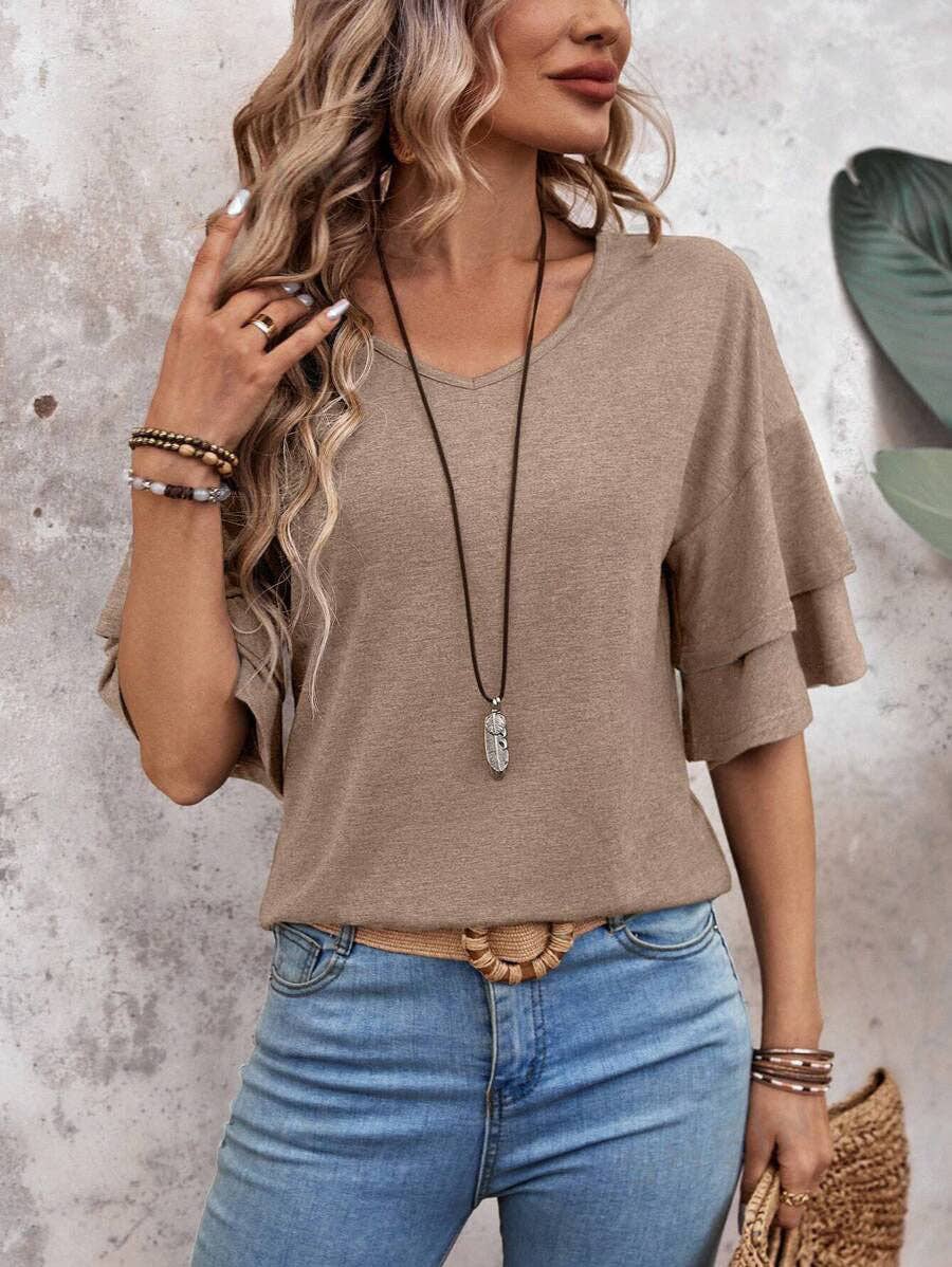 Effortless Charm Layered Flutter Sleeve Top