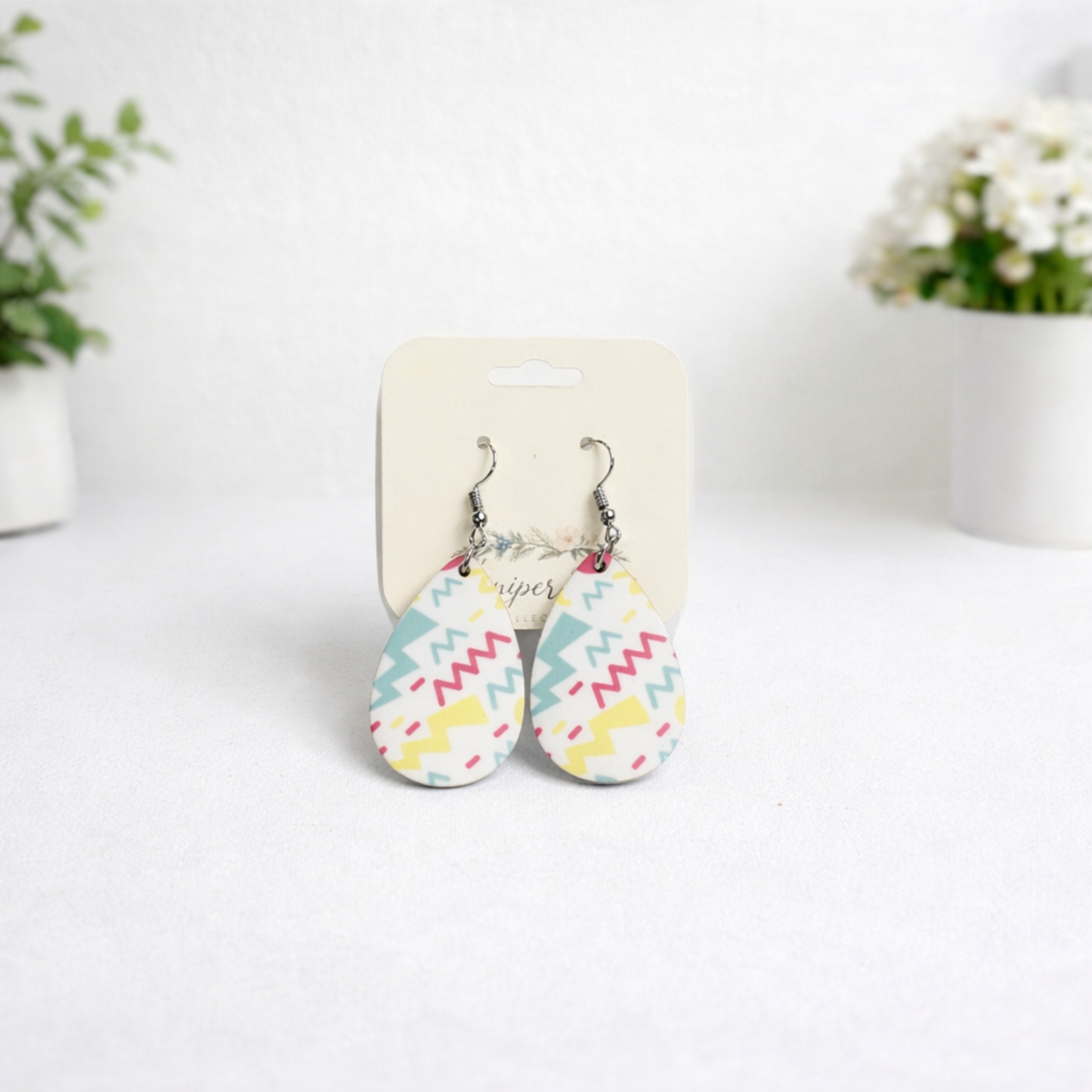 Printed Acrylic Teardrop Earrings