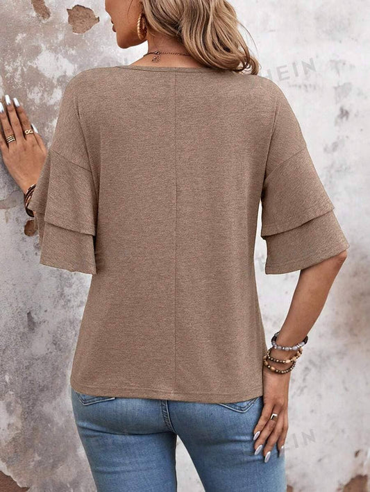 Effortless Charm Layered Flutter Sleeve Top