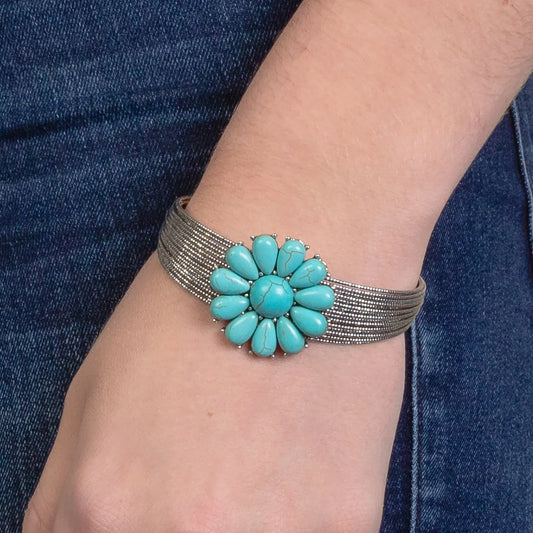 Desert Bloom Turquoise Flower Cuff Bracelet