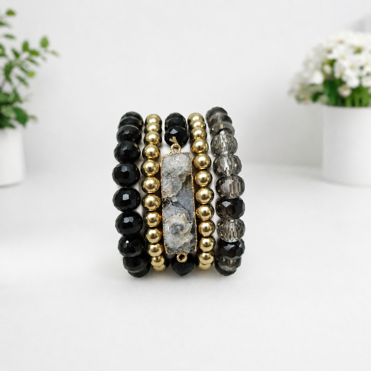 Stacked Druzy Bracelet Set