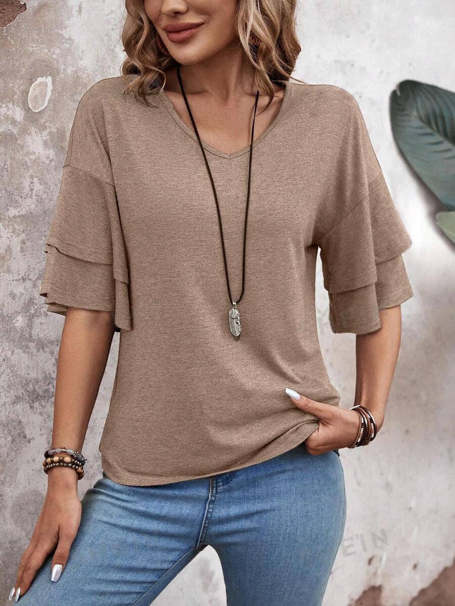 Effortless Charm Layered Flutter Sleeve Top