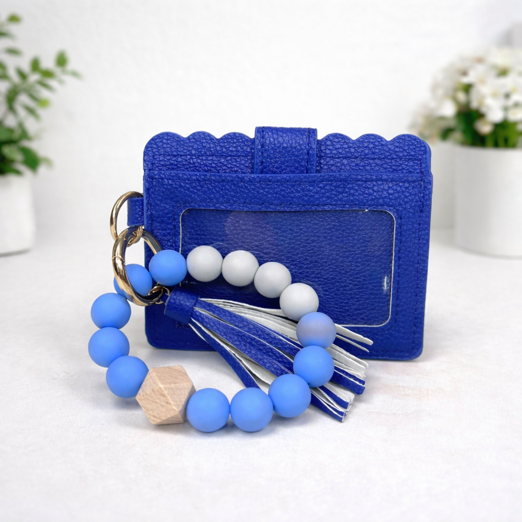 Silicone Bracelet Keychain with Scalloped Card Holder