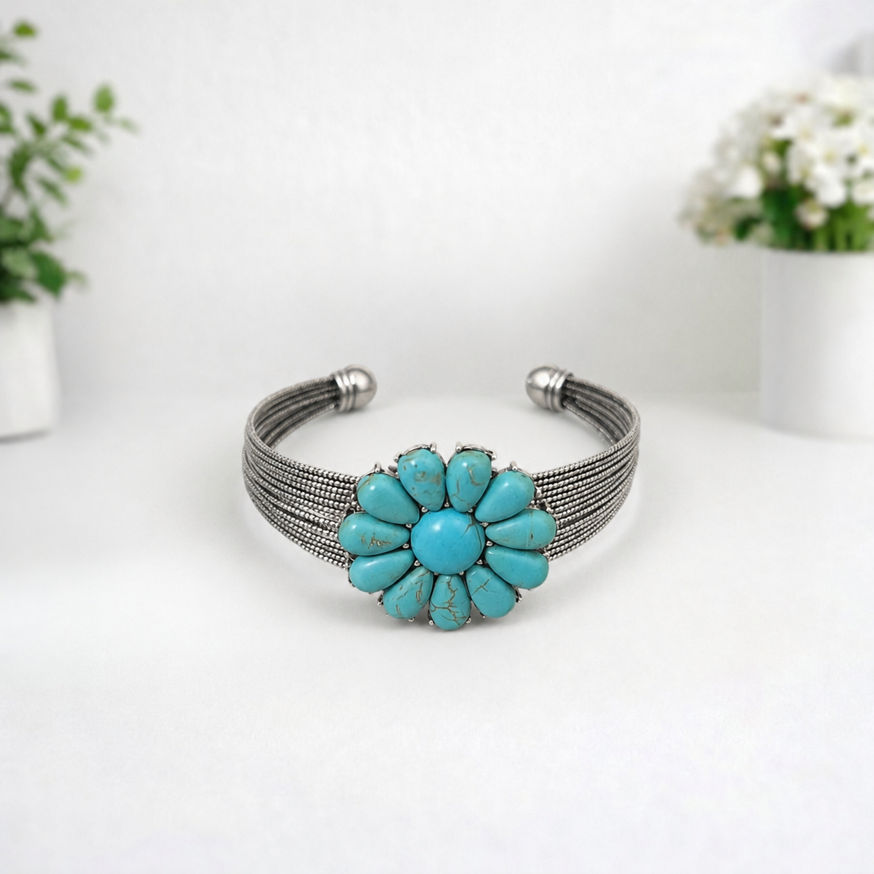 Desert Bloom Turquoise Flower Cuff Bracelet