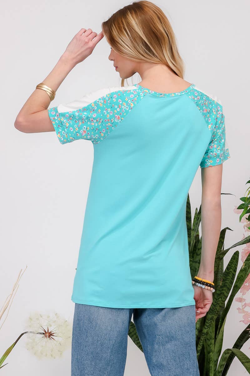 Aqua Meadow Raglan Top