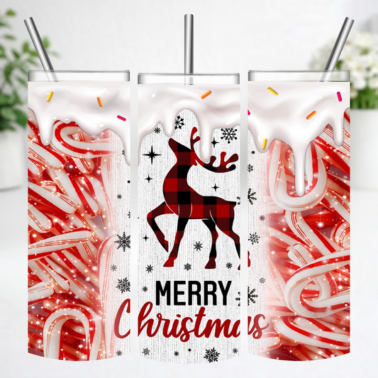 Candy Cane Christmas Reindeer Tumbler