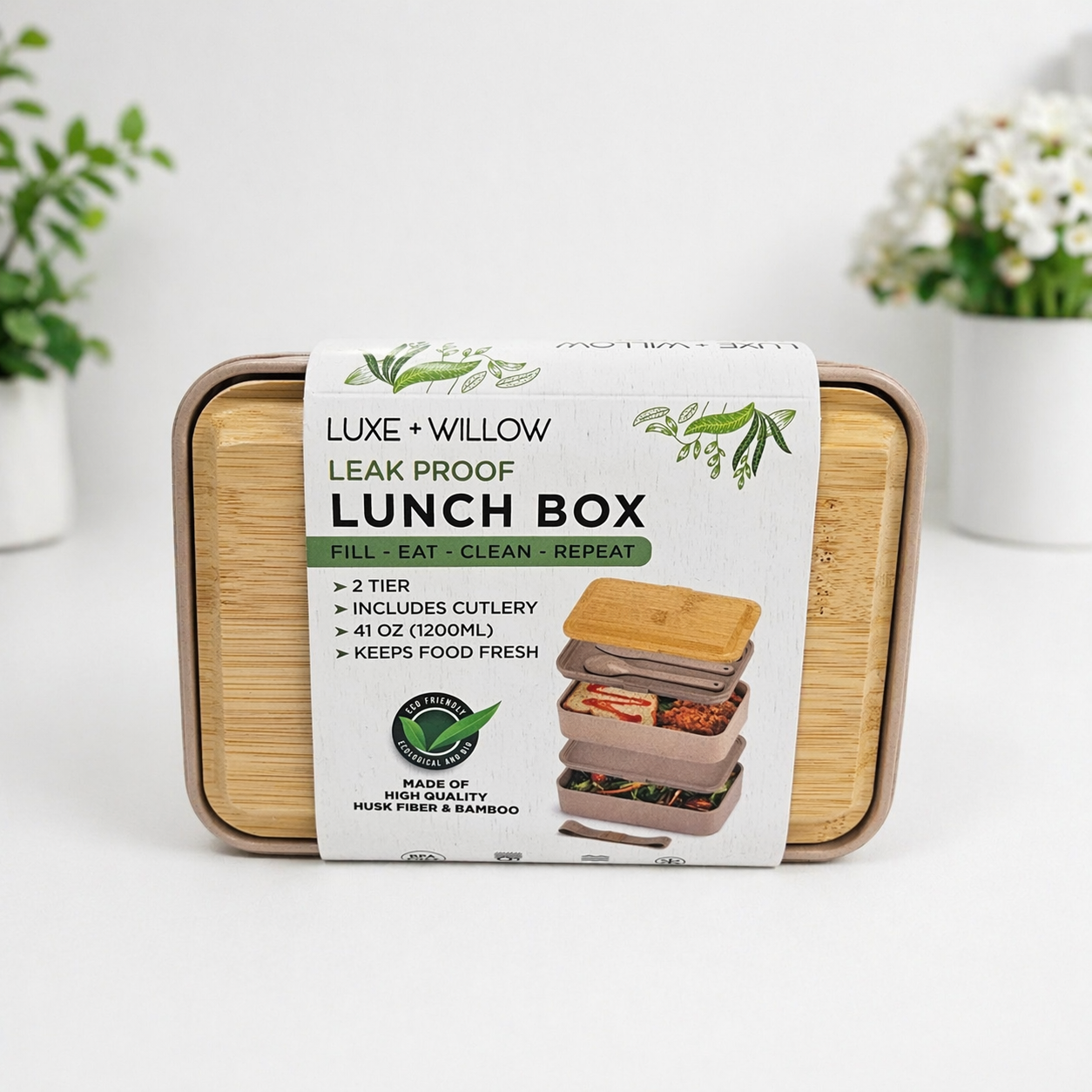 Eco-Friendly 2-Tier Lunch Box with Bamboo Lid