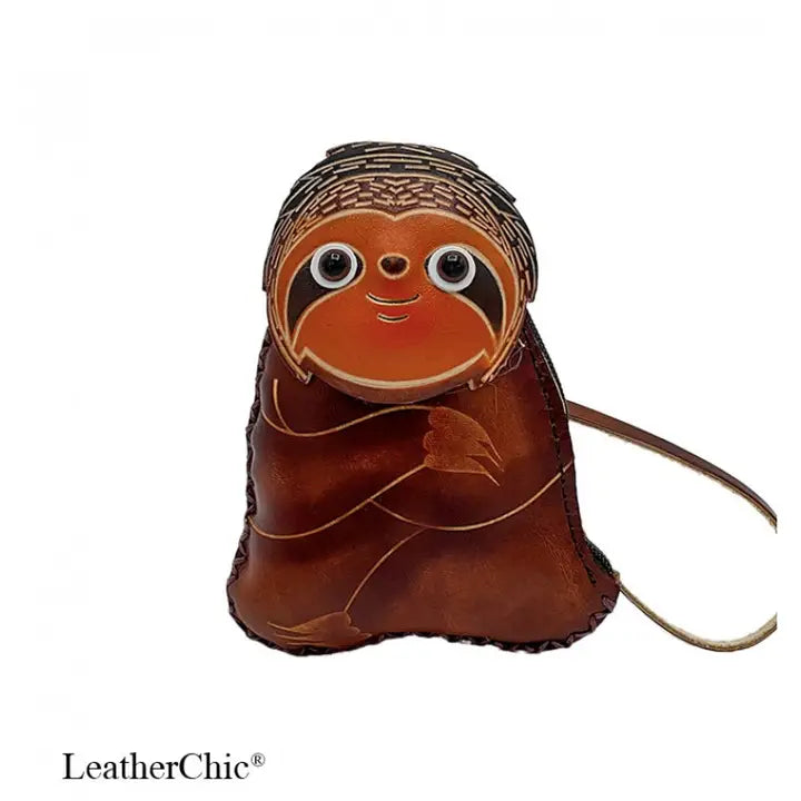 Leather Animal Coin Purse with Zip Closure
