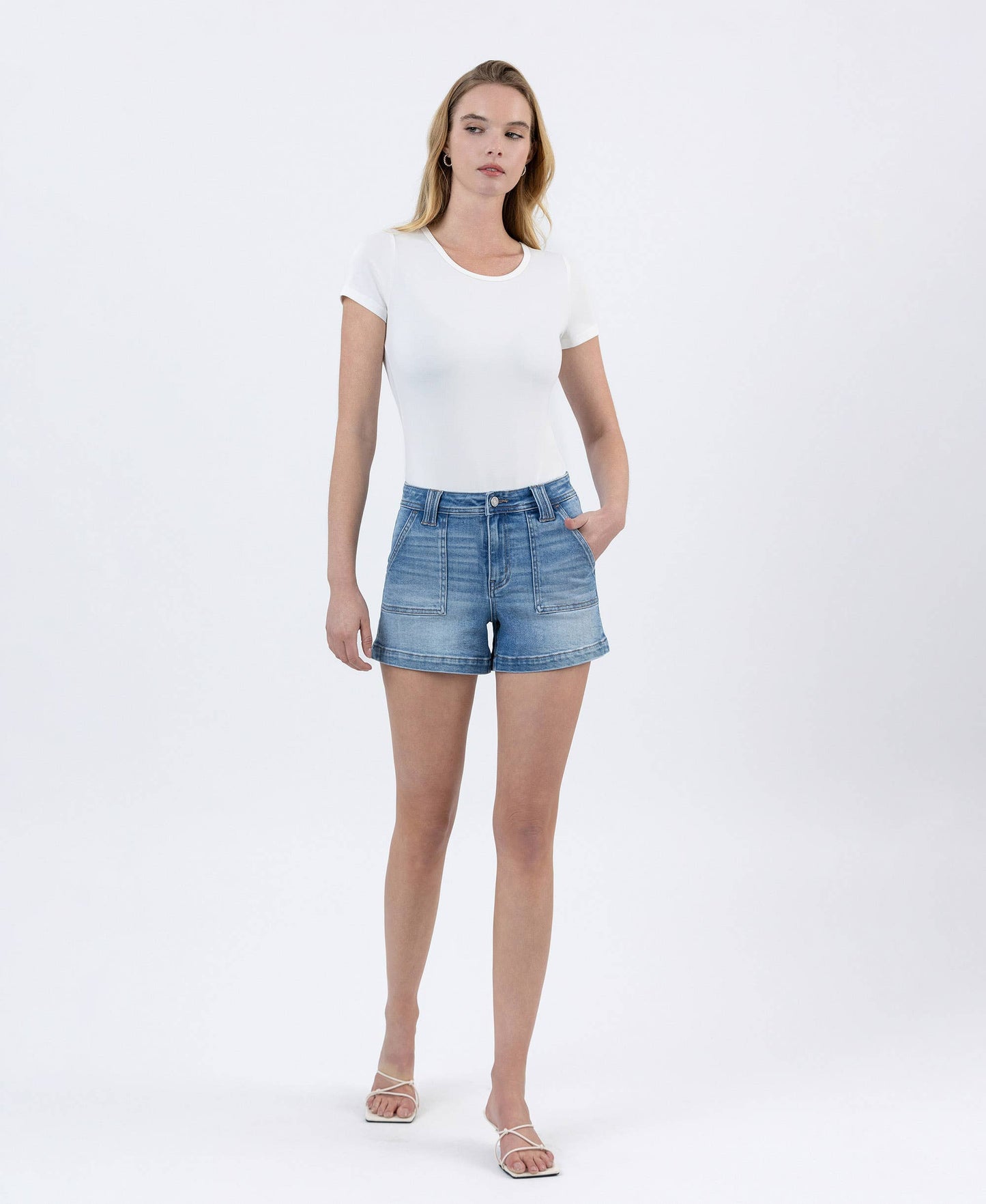 Rebecca High Rise Patch Pocket Denim Shorts