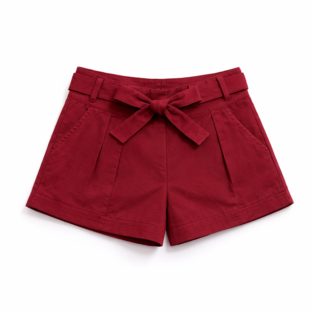 Crimson Cozy Tie-Waist Denim Shorts