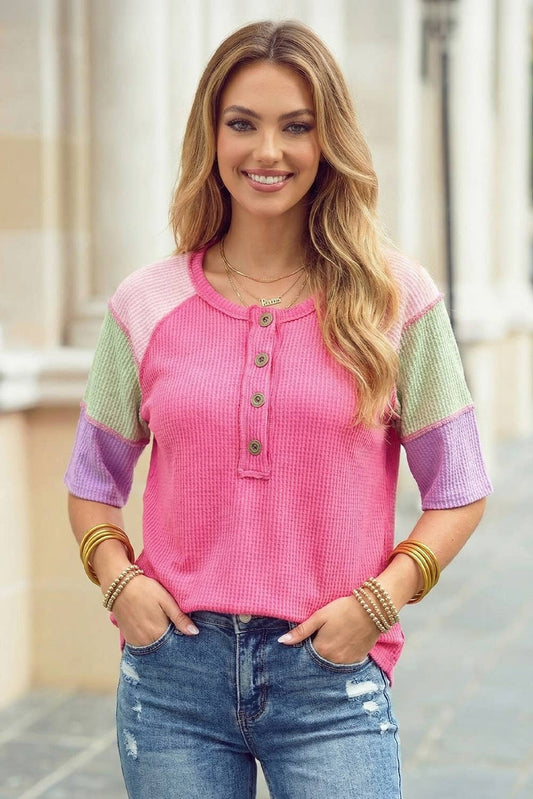 Pretty in Pastels Colorblock Ribbed Henley Top 💕