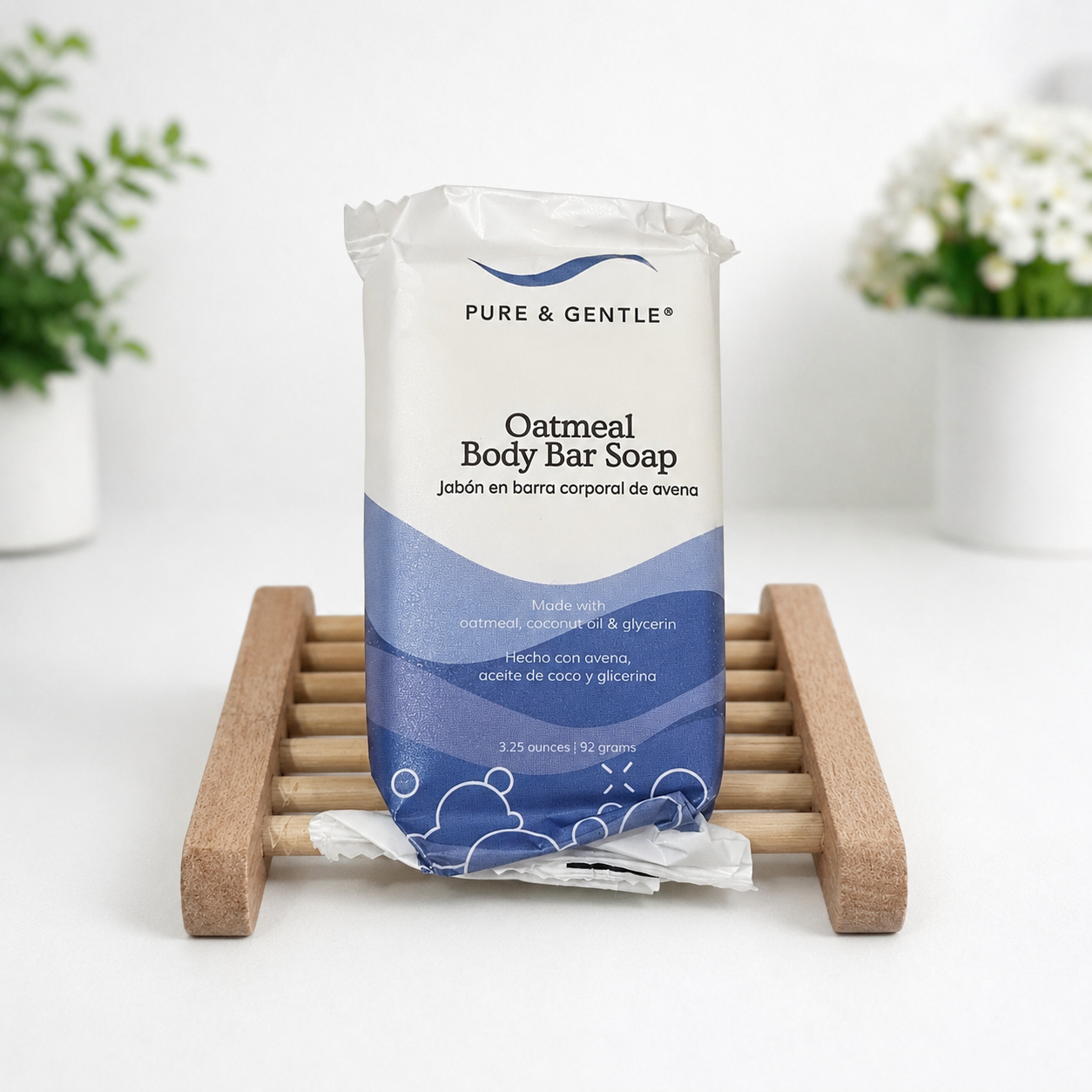 Pure & Gentle Oatmeal Body Bar Soap with Bamboo Soap Holder